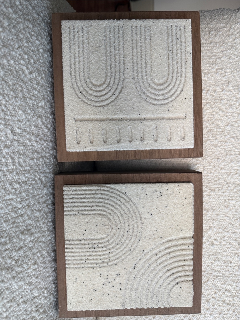 Mid-Century Sand Tile Wall Art Pair - Textured Cream & Walnut